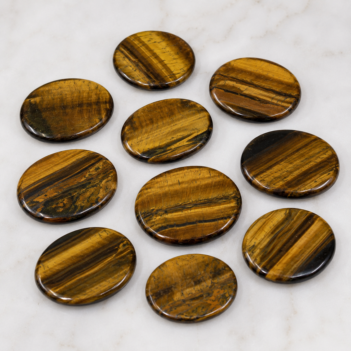 Tiger Eye Flat Stone, Polished Oval Flat Palm Stones.