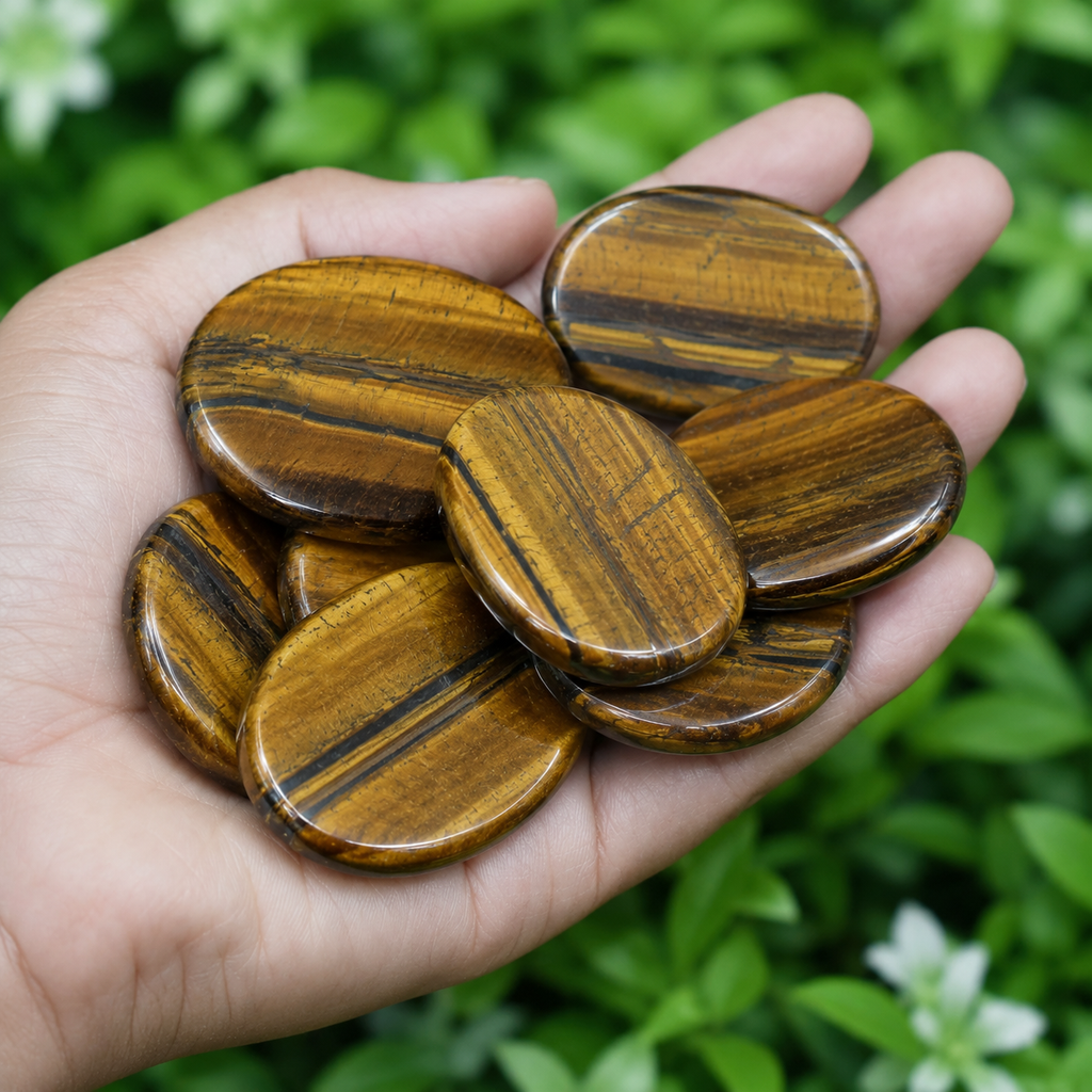 Tiger Eye Flat Stone, Polished Oval Flat Palm Stones.