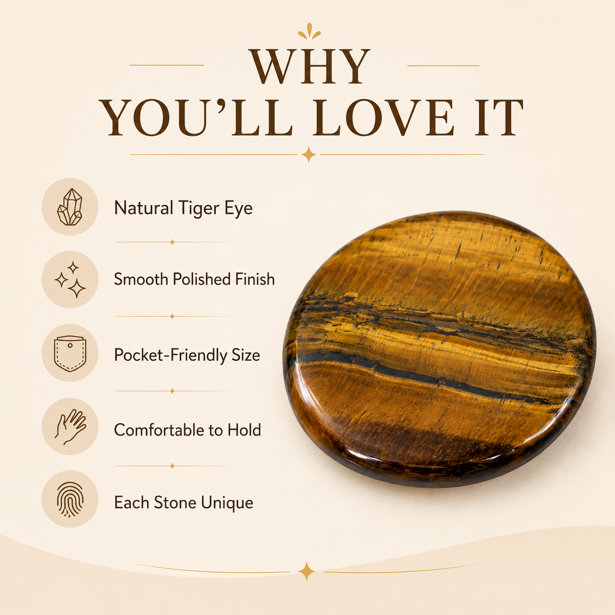 Tiger Eye Flat Stone, Polished Oval Flat Palm Stones.