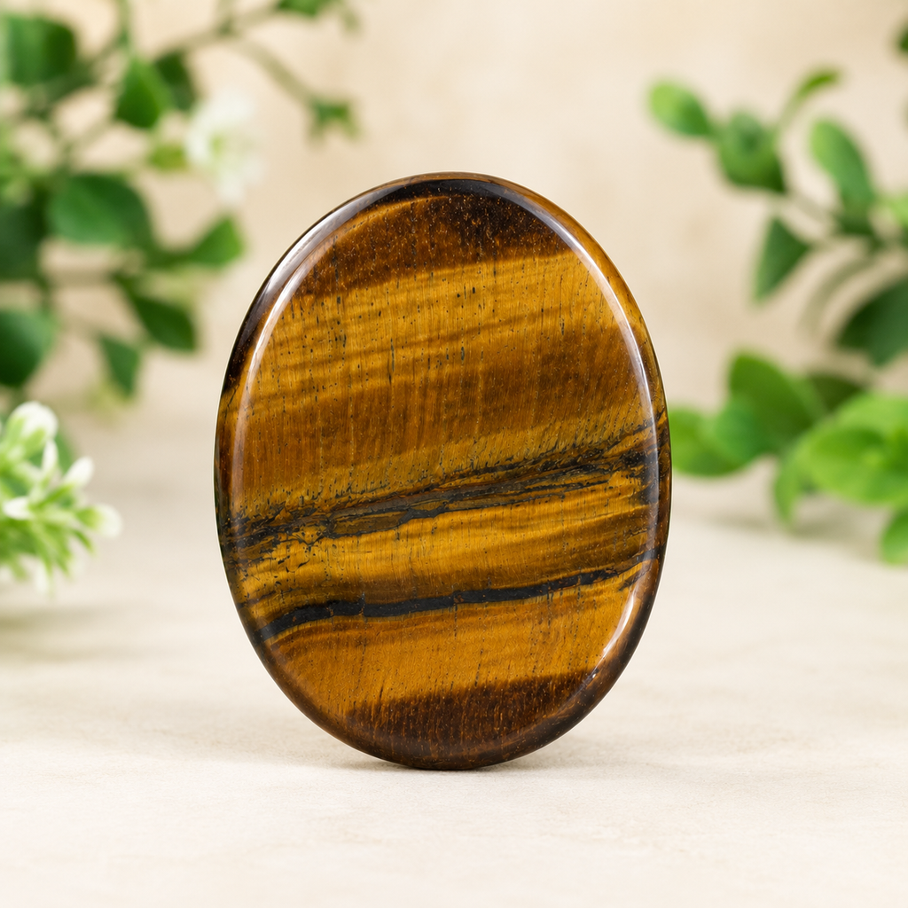 Tiger Eye Flat Stone, Polished Oval Flat Palm Stones.