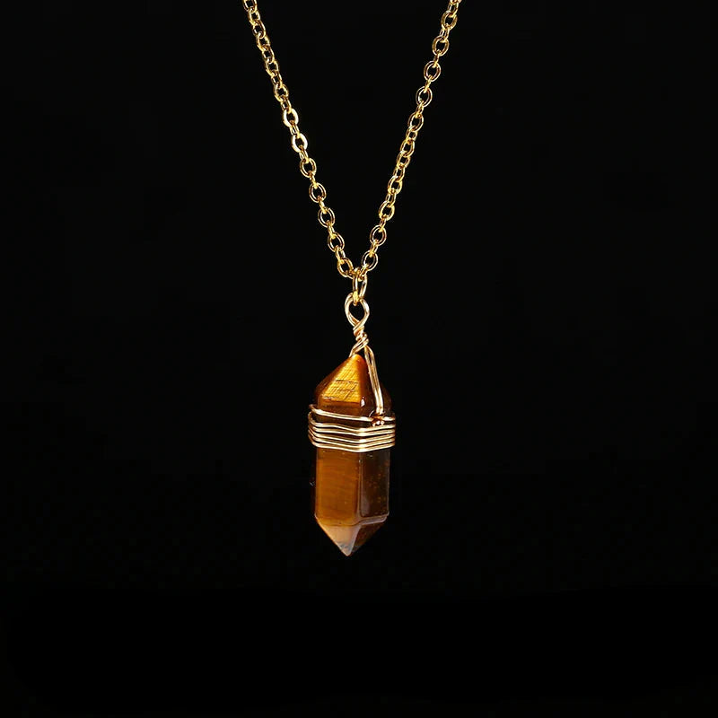 Crystal Hexagon Wire Wrap Gold Necklaces | necklace | Wiccan Center