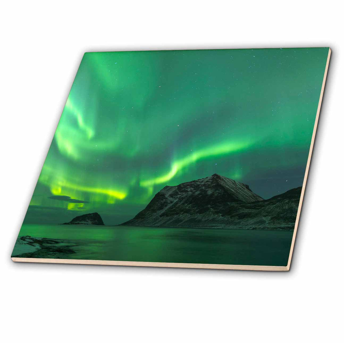 3dRose Norway, Lofoten Islands, Vestvag Island, Leknes. Aurora Borealis - Tiles (ct_330398)
