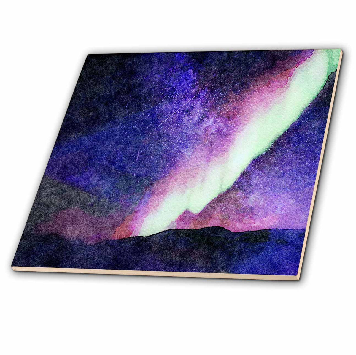 3dRose Auroa Borealis Night Sky Image of Watercolor Painting - Tiles (ct-377329)