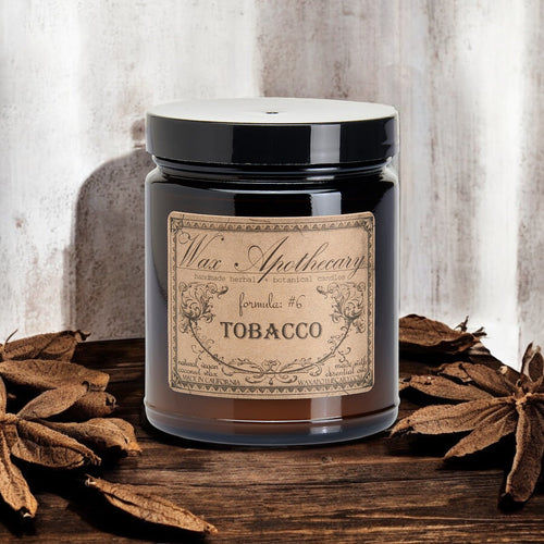 6 oz Botanical Candle in Amber Glass Jar - Tobacco | Candle | Wiccan Center