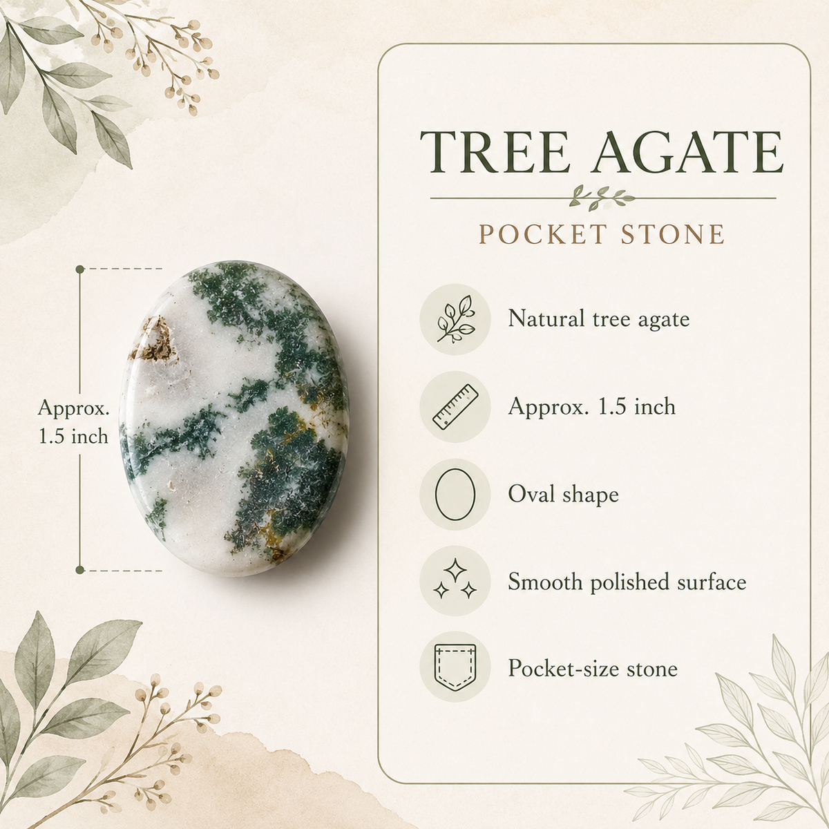 Tree Agate Pocket Stones (Trust and Self-Discipline)