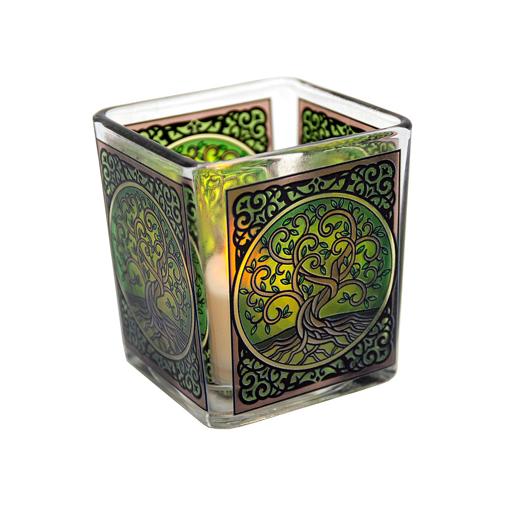 Tree of Life Handcrafted Glass Square Votive Holder | Candle Holder | Wiccan Center