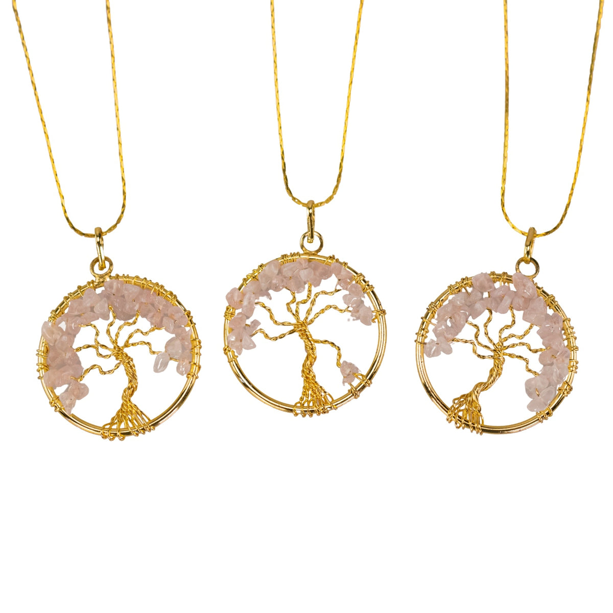 Tree of Life Rose Quartz Gold Necklace