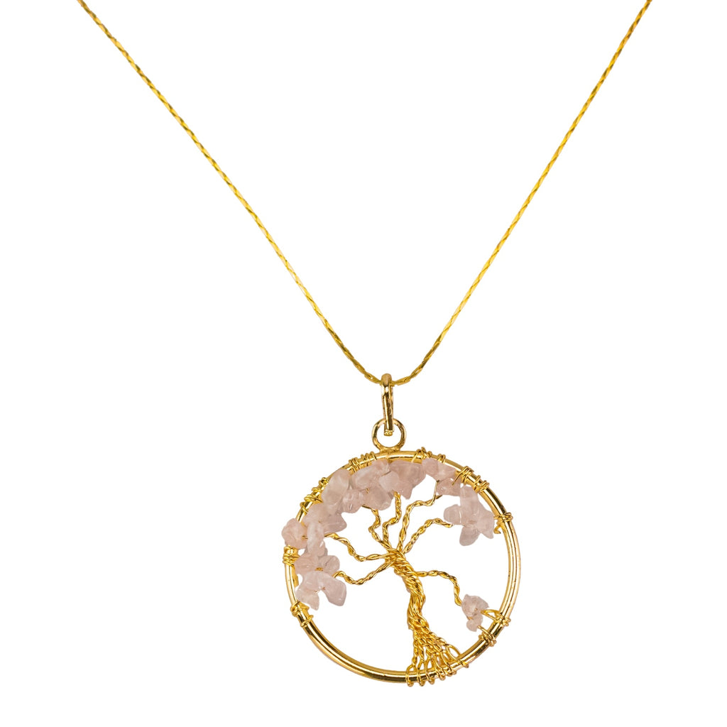 Tree of Life Rose Quartz Gold Necklace | Necklace | Wiccan Center