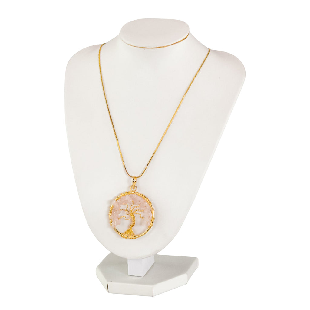 Tree of Life Rose Quartz Gold Necklace | Necklace | Wiccan Center