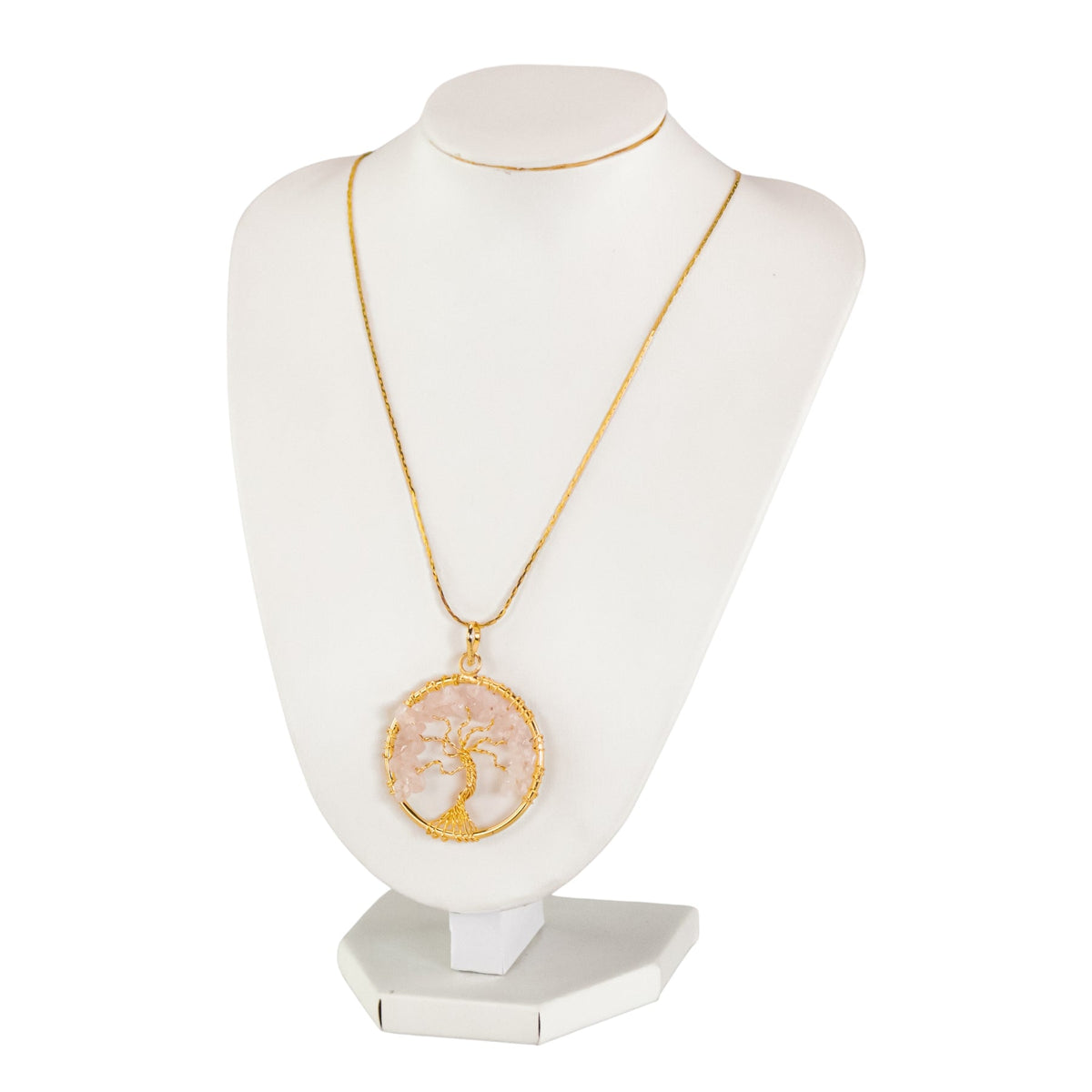 Tree of Life Rose Quartz Gold Necklace