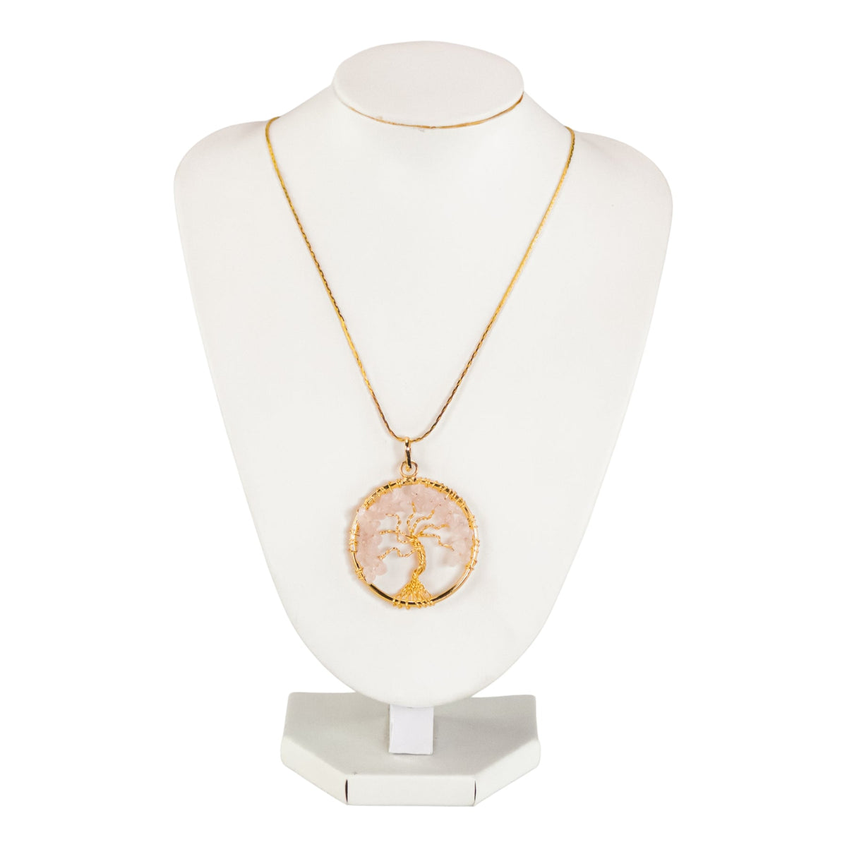 Tree of Life Rose Quartz Gold Necklace