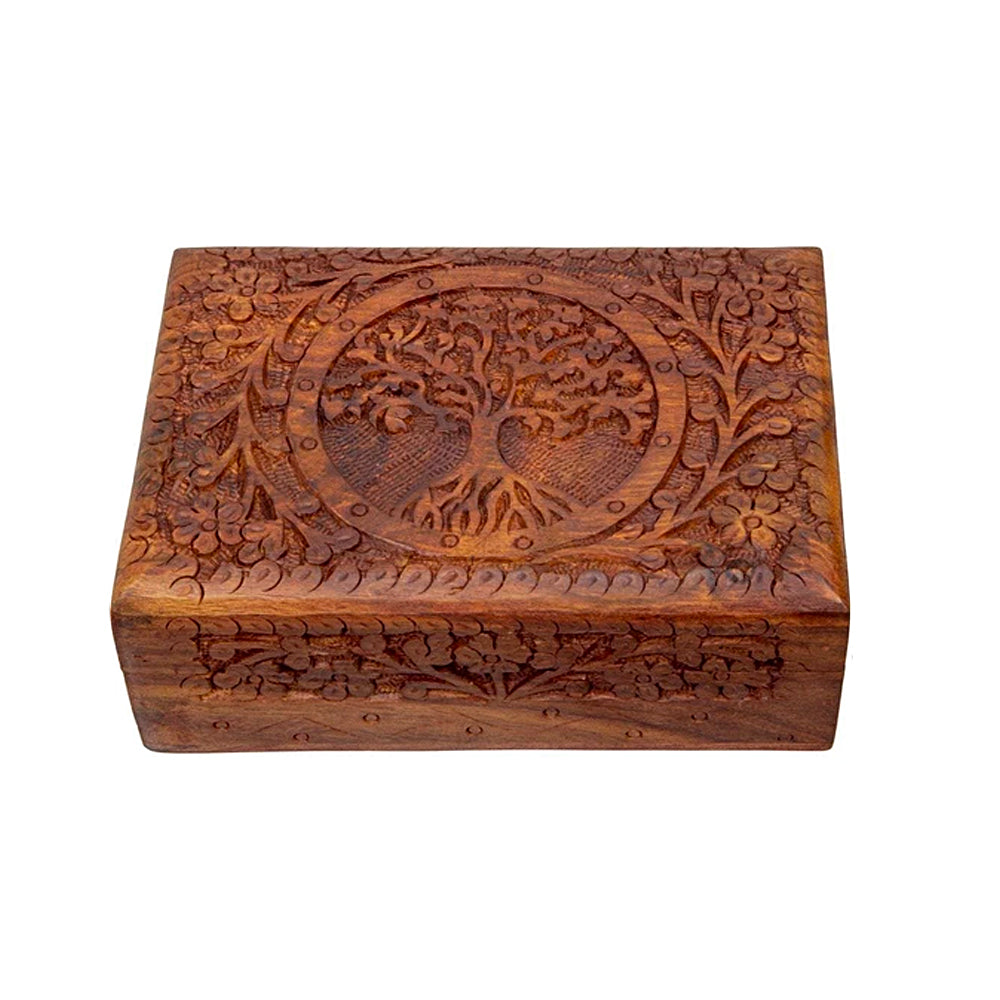 Tree of Life Carved Wood Box 5" x 7" | Wood Box | Wiccan Center