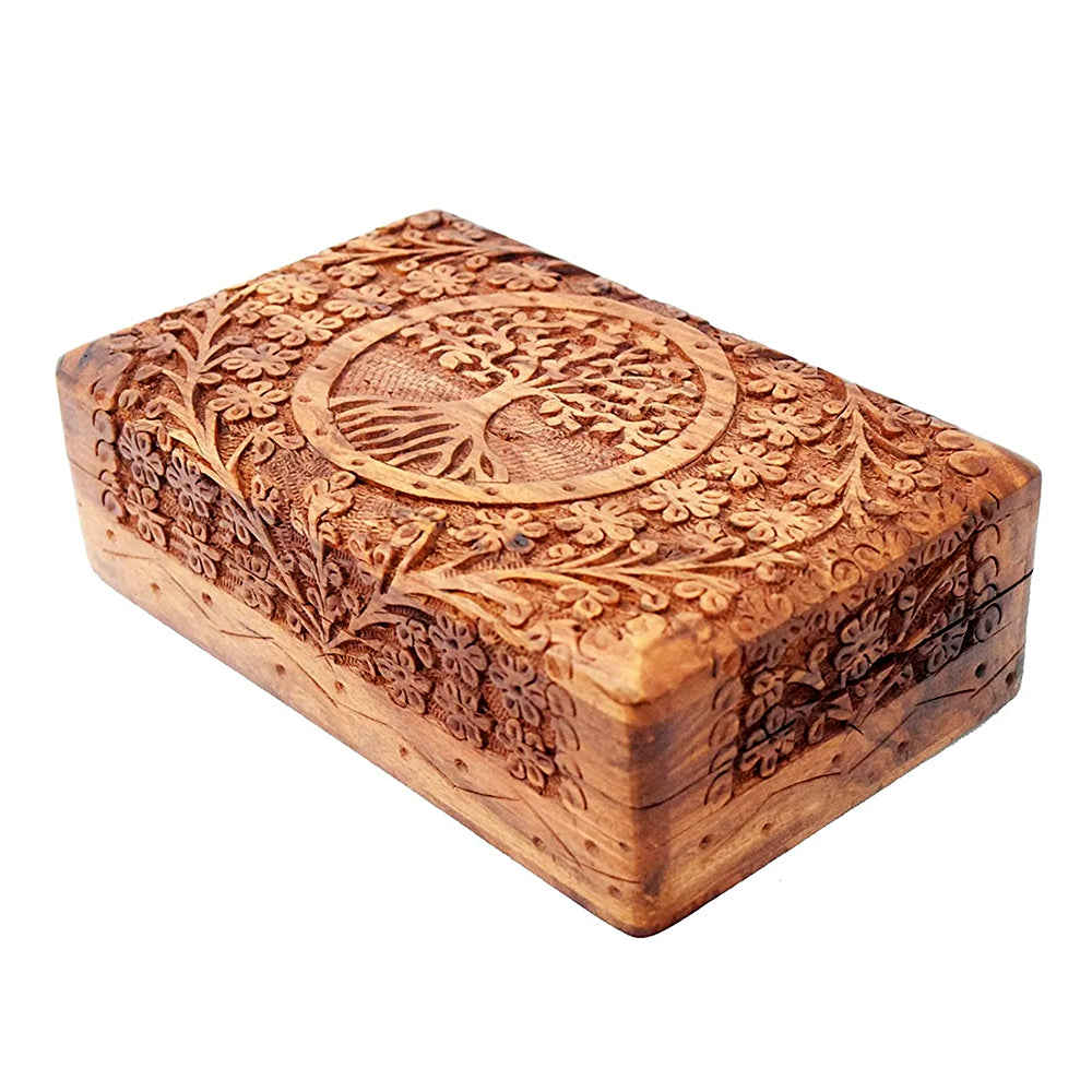 Tree Of Life Carved Wooden Box - 4" x 6" | Wood Box | Wiccan Center