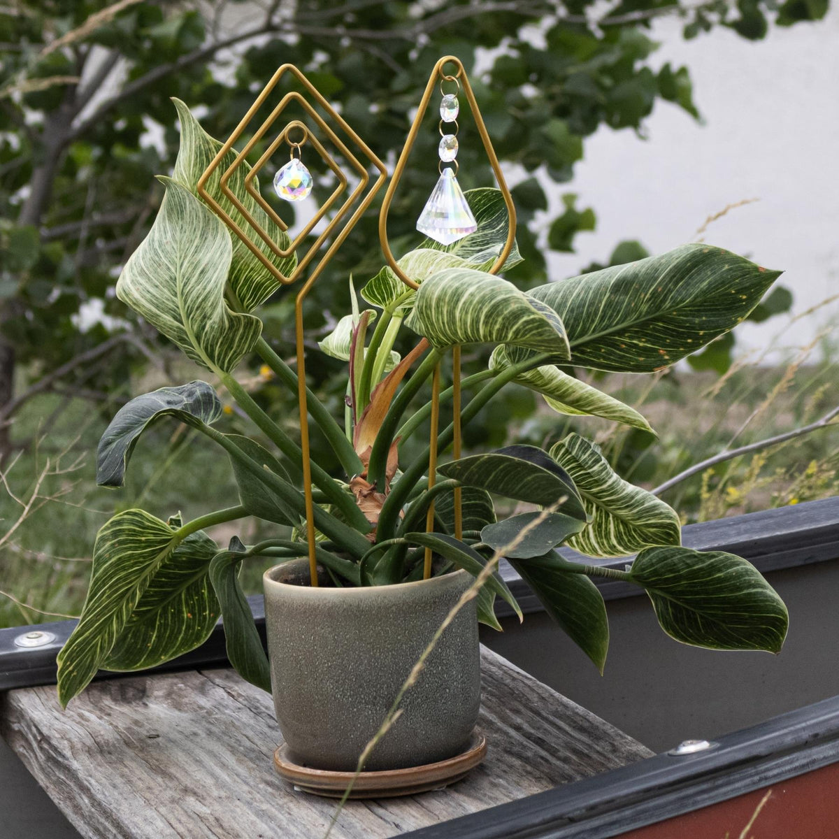 Gold Plant Trellis with Crystal | | Wiccan Center