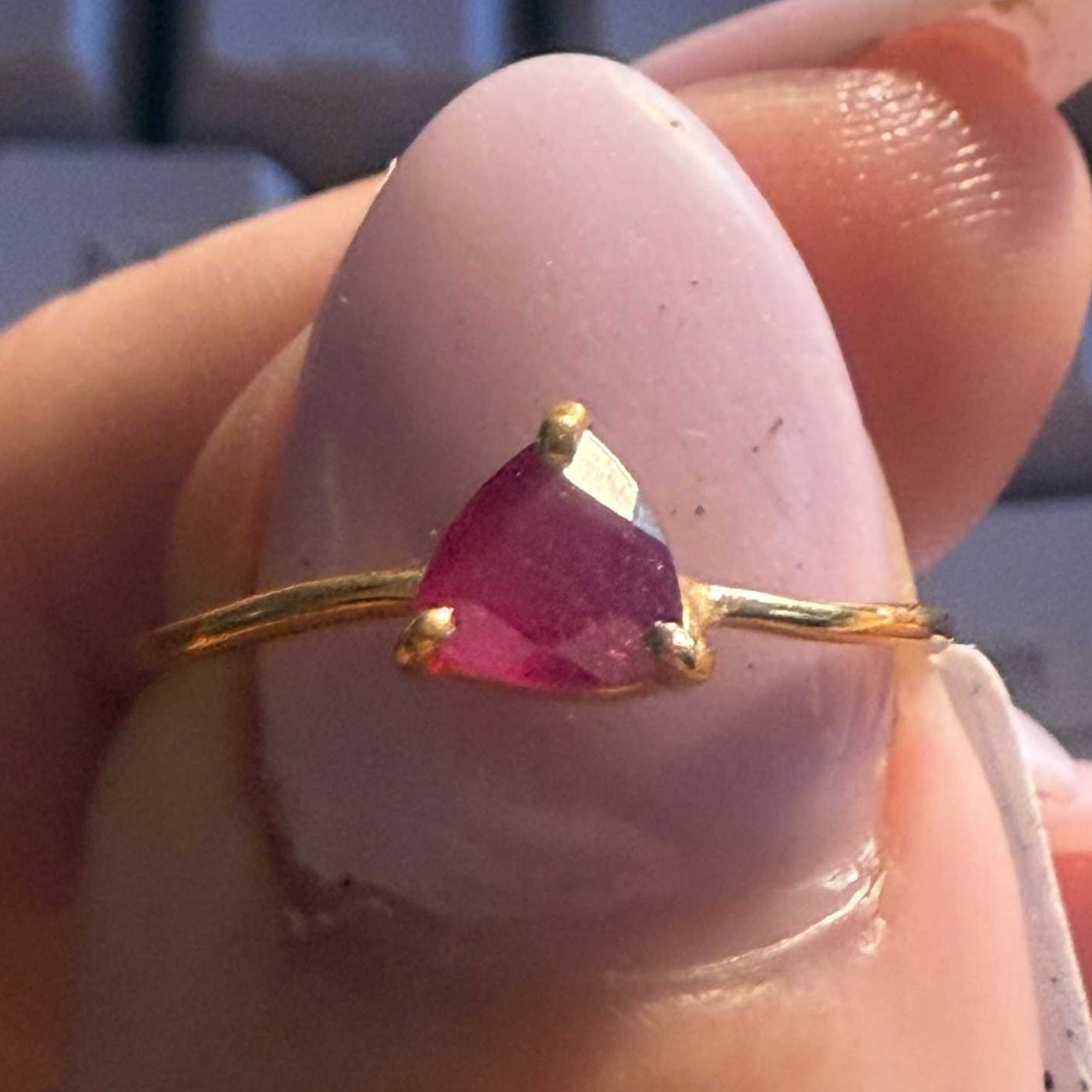 Trillion Ruby Minimalist Ring | 18k Gold Vermeil | Rings | Wiccan Center