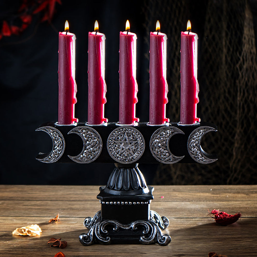 Triple Moon Pentagram 5 Candle Holder