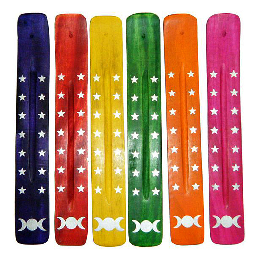 Triple Moon Colorful Painted Wood Ash Catchers | Incense Holder | Wiccan Center