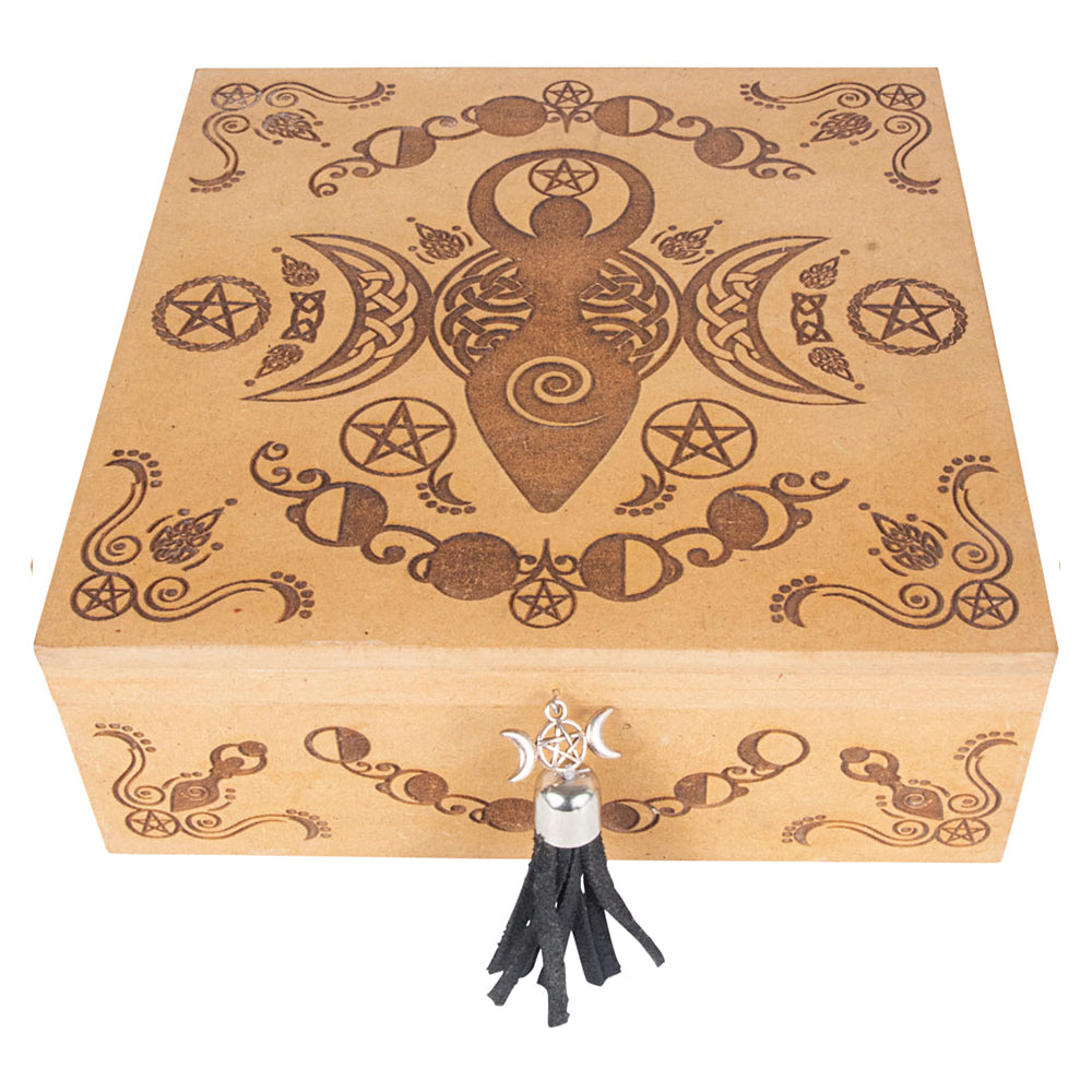 Triple Moon Goddess Laser Etched Box 7" | jewelry box | Wiccan Center