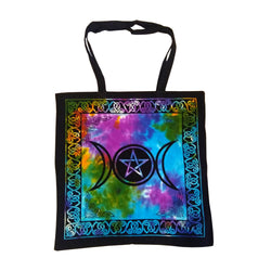 Triple Moon Pentacle Tote Bag 18x18" (Tie Dye/Black) | Tote | Wiccan Center