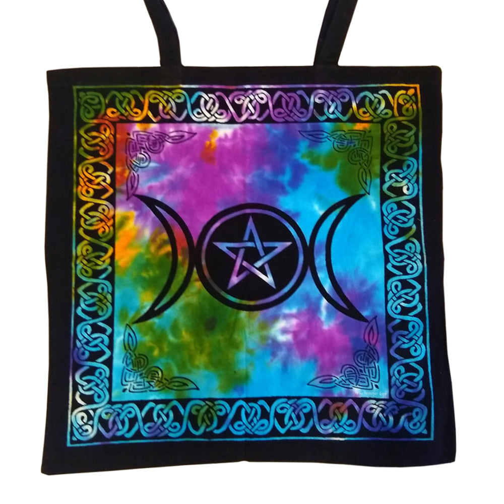 Triple Moon Pentacle Tote Bag 18x18" (Tie Dye/Black) | Tote | Wiccan Center