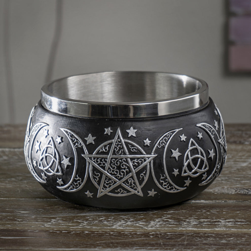 Triple Moon Pentagram Smudge Bowl | Cauldrons | Wiccan Center