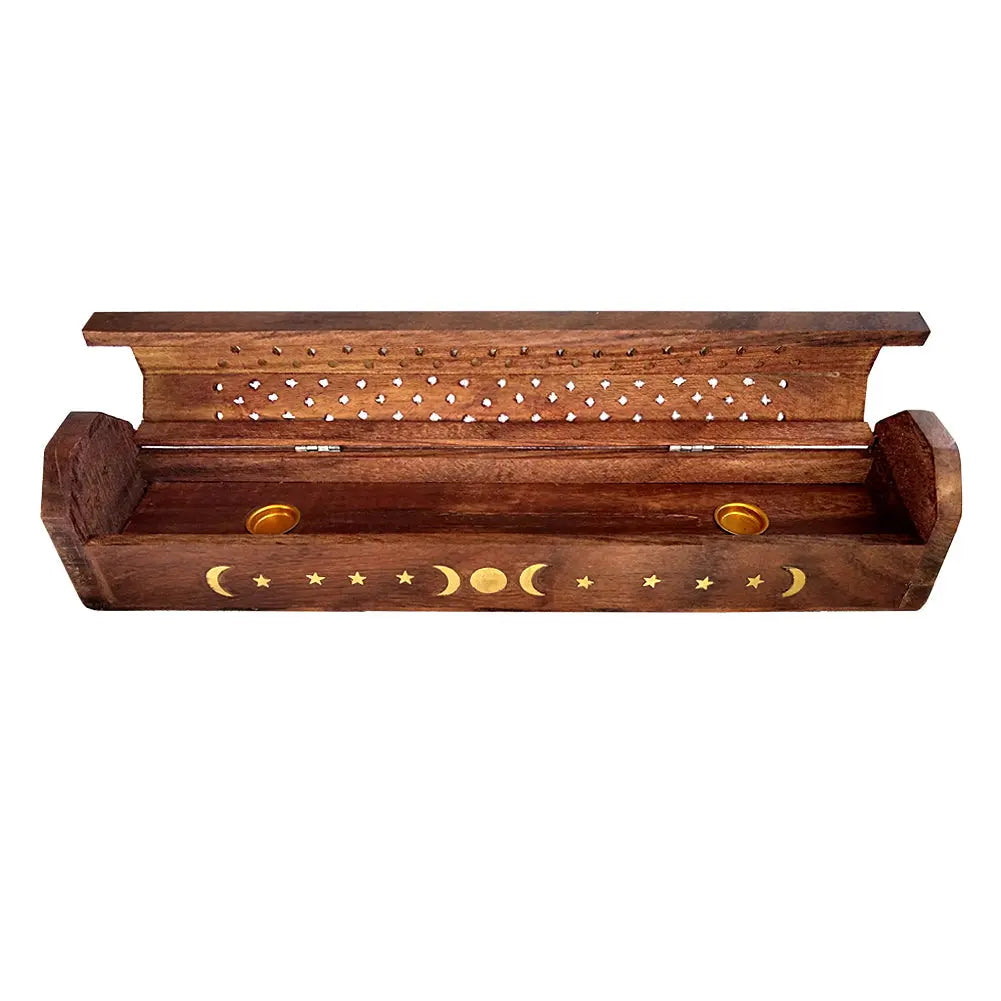 Triple Moon Wood Incense Storage Box | Incense Storage Box | Wiccan Center