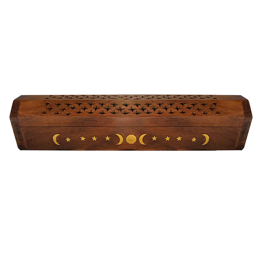 Triple Moon Wood Incense Storage Box | Incense Storage Box | Wiccan Center