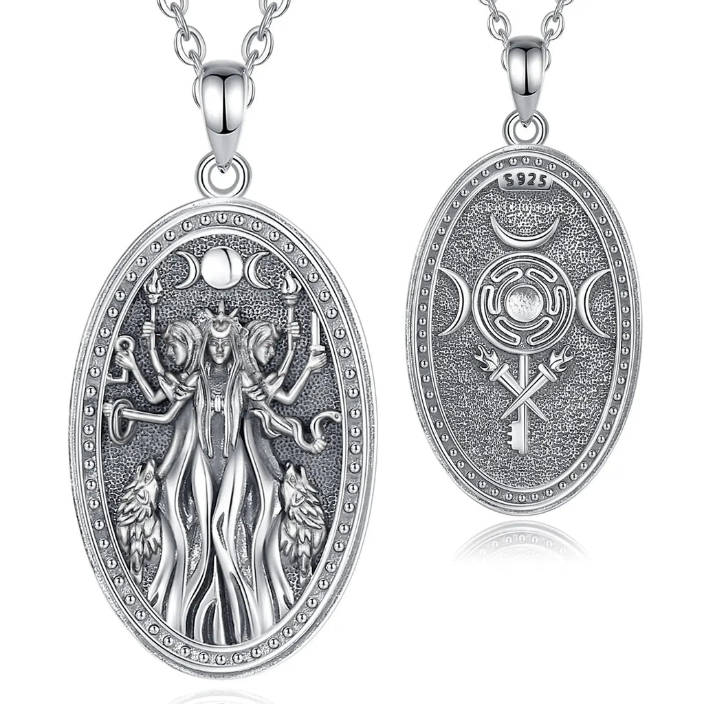 Triple Moon Goddess Sterling Silver Necklace | 925 sterling silver | Wiccan Center