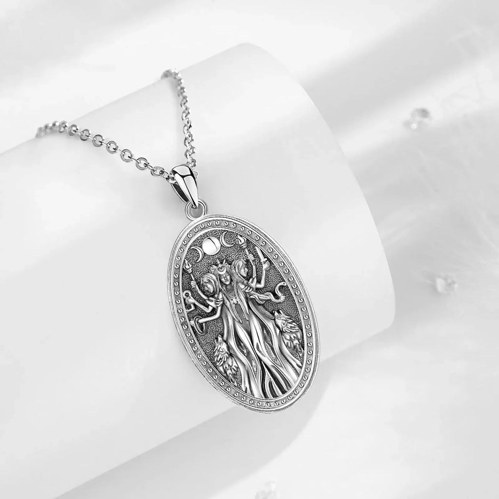 Triple Moon Goddess Sterling Silver Necklace | 925 sterling silver | Wiccan Center