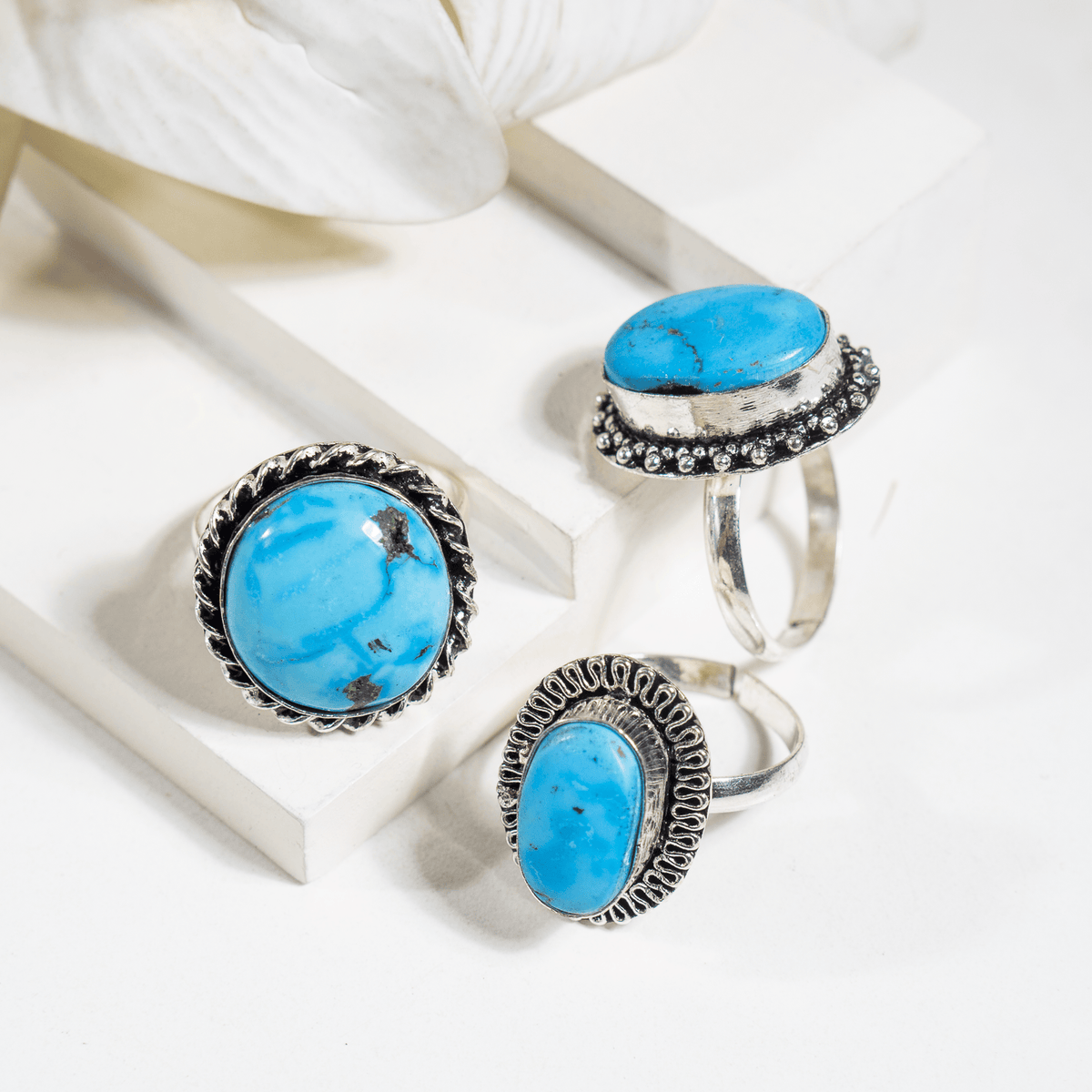 Turquoise Howlite rings – Gemstone rings Natural Crystal Healing Jewelry Collection