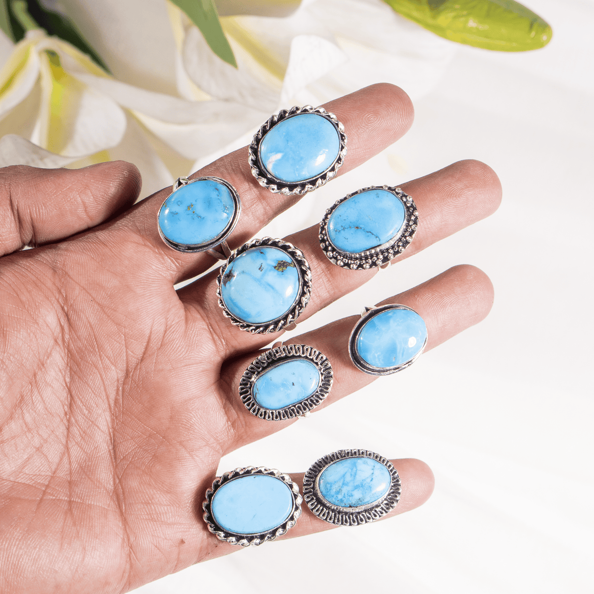 Turquoise Howlite rings – Gemstone rings Natural Crystal Healing Jewelry Collection