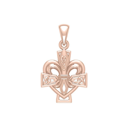 A powerful combination of Celtic elements Rose Gold Jewelry Pendant in Fleur-de-Lis and Celtic Cross UPD6068 | Pendants | Wiccan Center