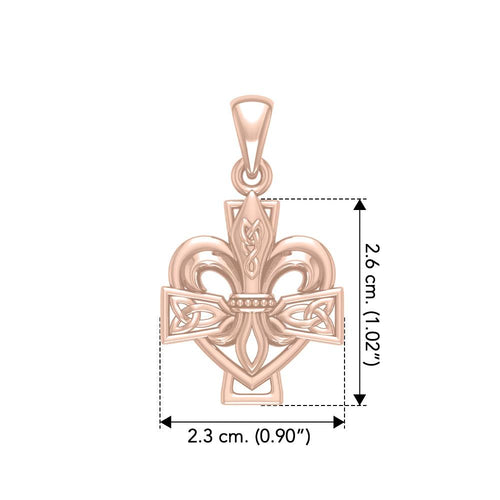 A powerful combination of Celtic elements Rose Gold Jewelry Pendant in Fleur-de-Lis and Celtic Cross UPD6068 | Pendants | Wiccan Center