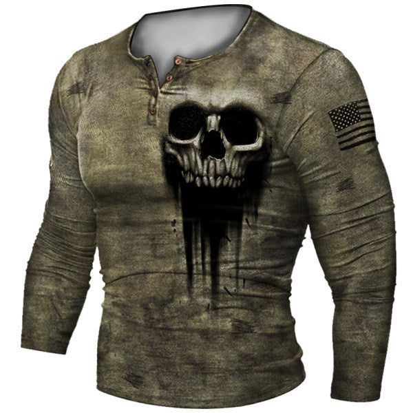 Motorcycle Rally Combat Skull Long Sleeved T Shirt Men's | | Wiccan Center