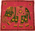 Unique Aari Design Tapestry with Embroidery on Red Cotton Fabric Square with Decorated Elephant