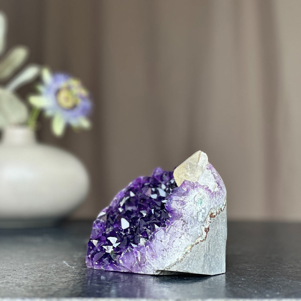 Unique Amethyst Cluster with calcite, February birthstone, Meditation crystals, Amethyst Geode | Amethyst Geodes | Wiccan Center