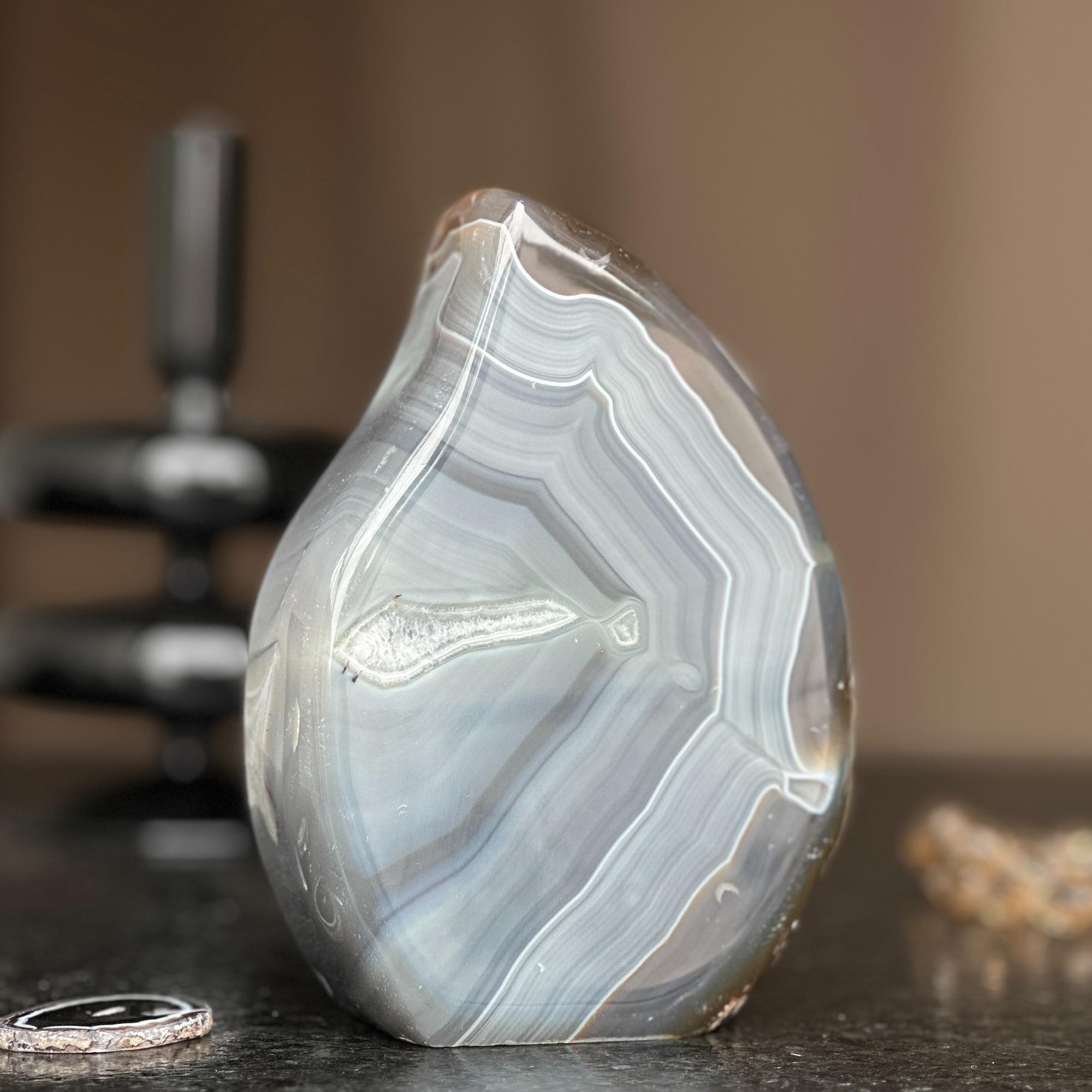 Unique Gray and Brown Uruguayan Agate Flame Geode | Amethyst Geodes | Wiccan Center