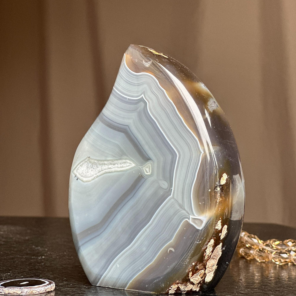 Unique Gray and Brown Uruguayan Agate Flame Geode | Amethyst Geodes | Wiccan Center
