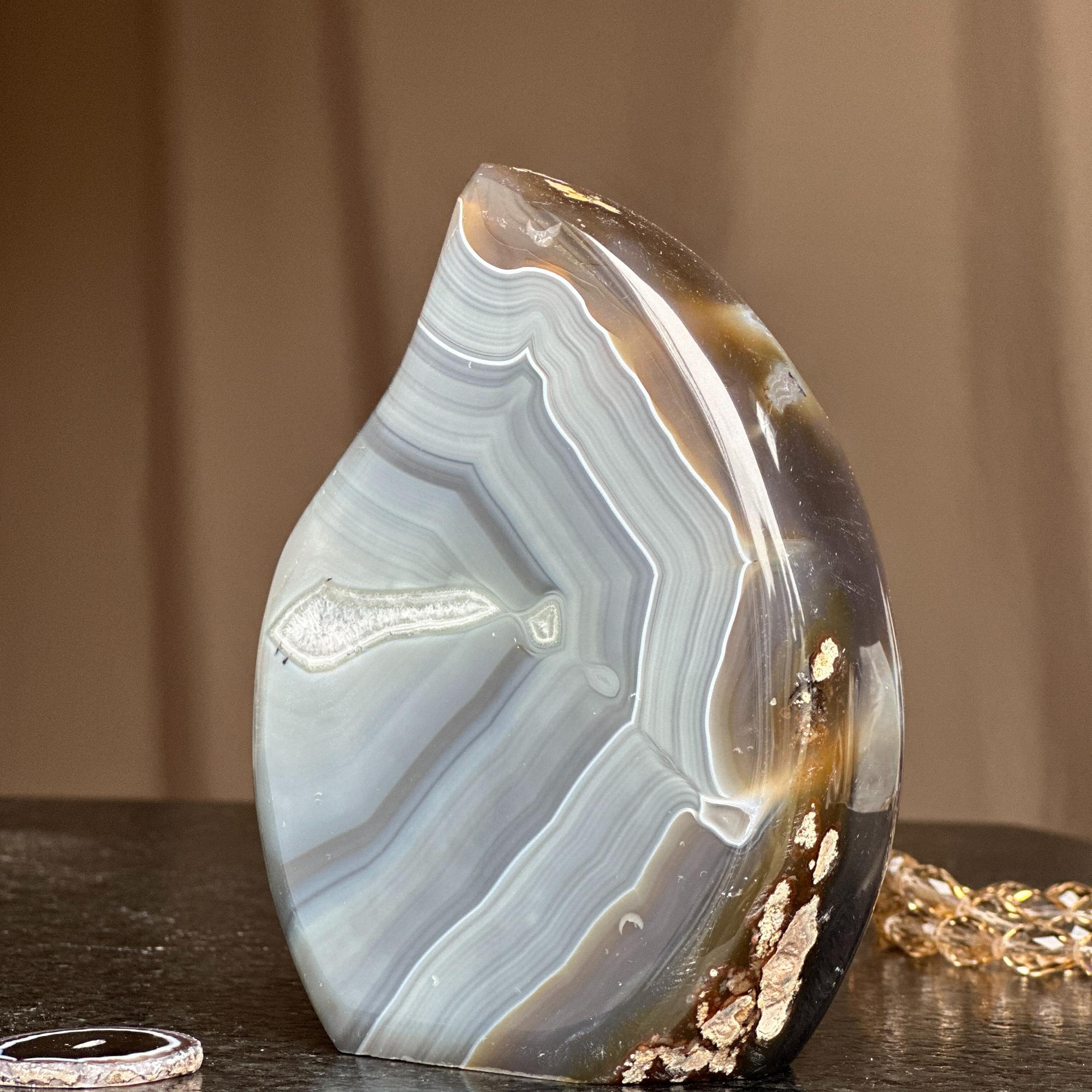 Unique Gray and Brown Uruguayan Agate Flame Geode | Amethyst Geodes | Wiccan Center