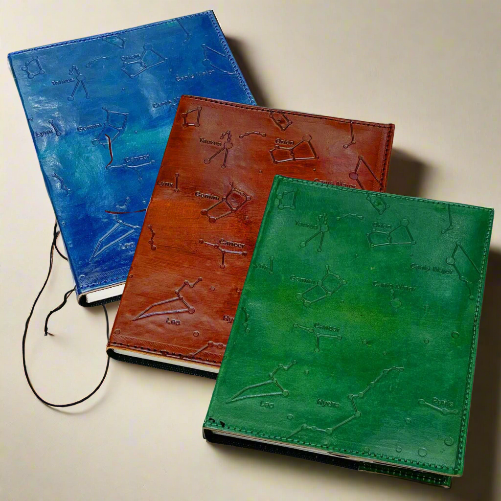 Constellation Refillable Embossed Leather Journal with Recycled Paper | Journal | Wiccan Center