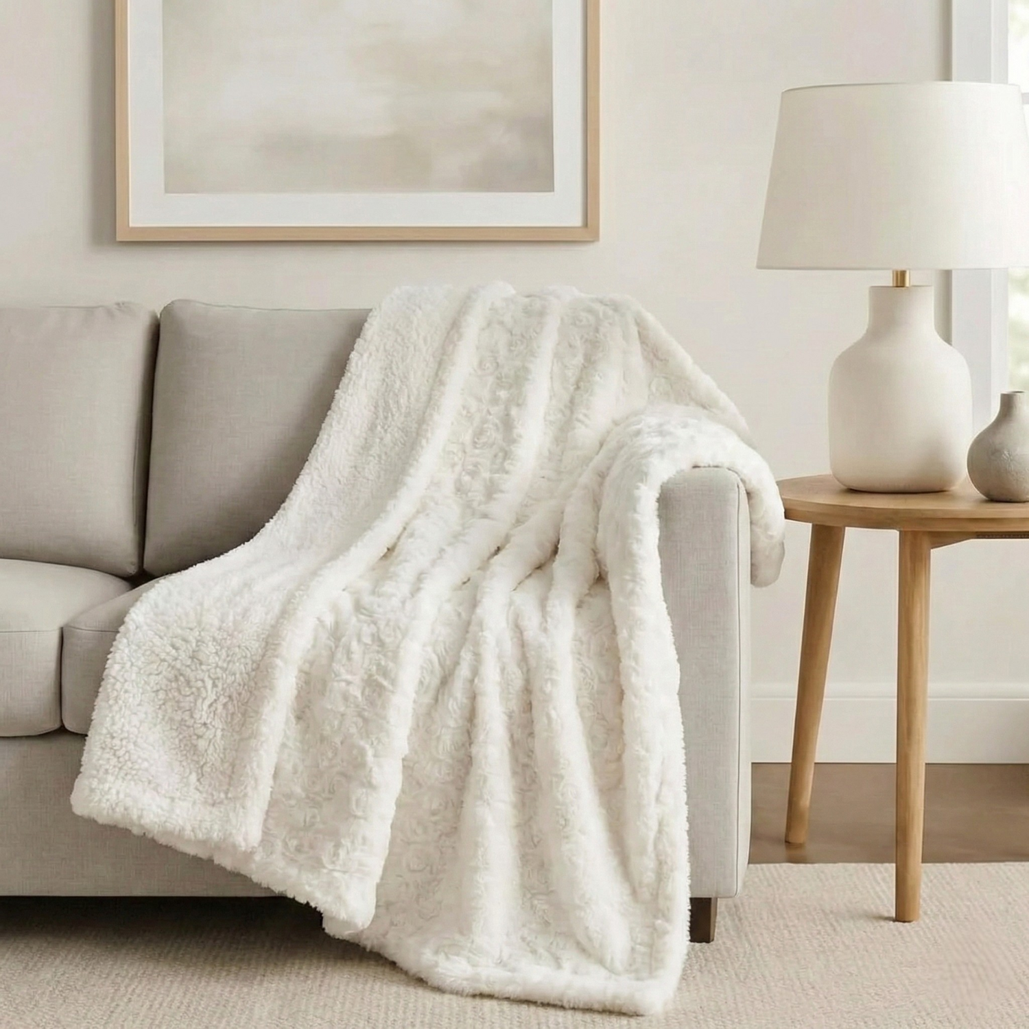 DaDa Bedding Luxury White Roses Fluffy Soft Sherpa Backside Faux Fur Throw Blanket (K11) | Throw Blankets | Wiccan Center