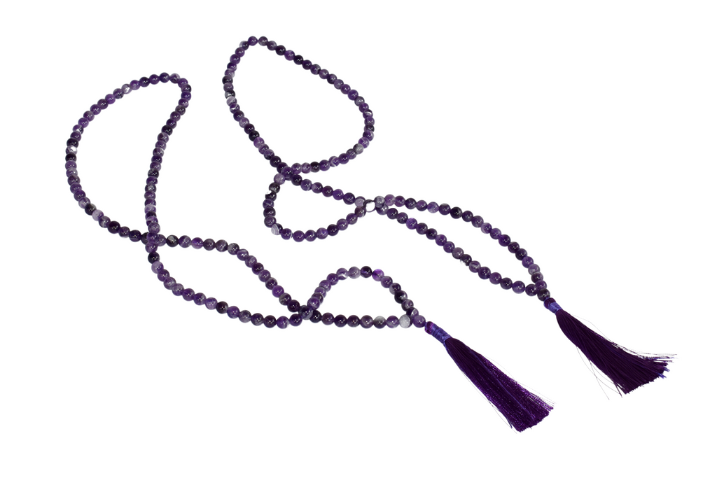 Natural Amethyst Plain Mala With 108 Prayer Beads For Mediation.