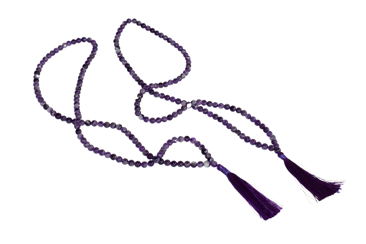 Natural Amethyst Plain Mala With 108 Prayer Beads For Mediation.