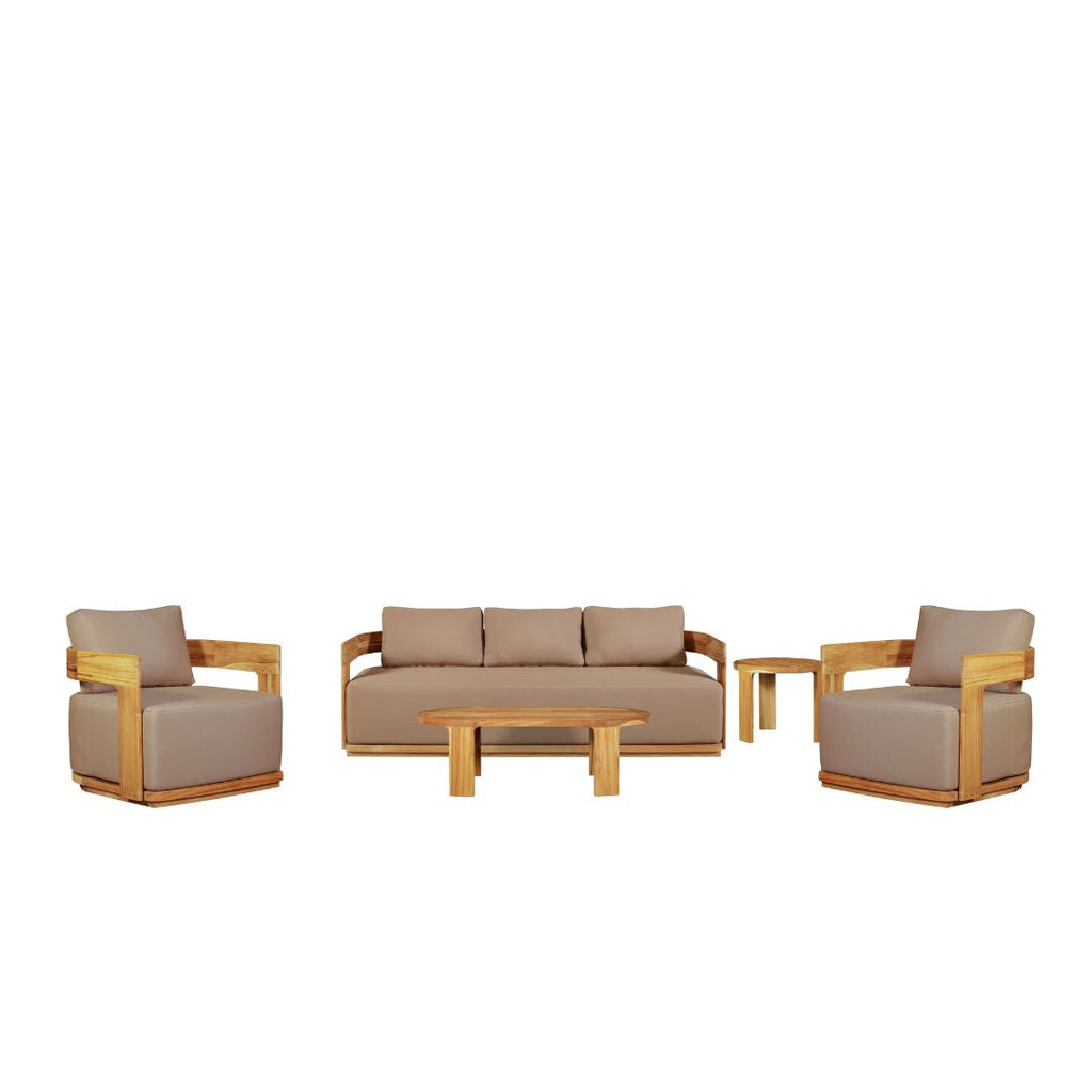 Eclipse Outdoor solid Teak Wood Sofa Set - light brown fabric | outdoor living room set | Wiccan Center