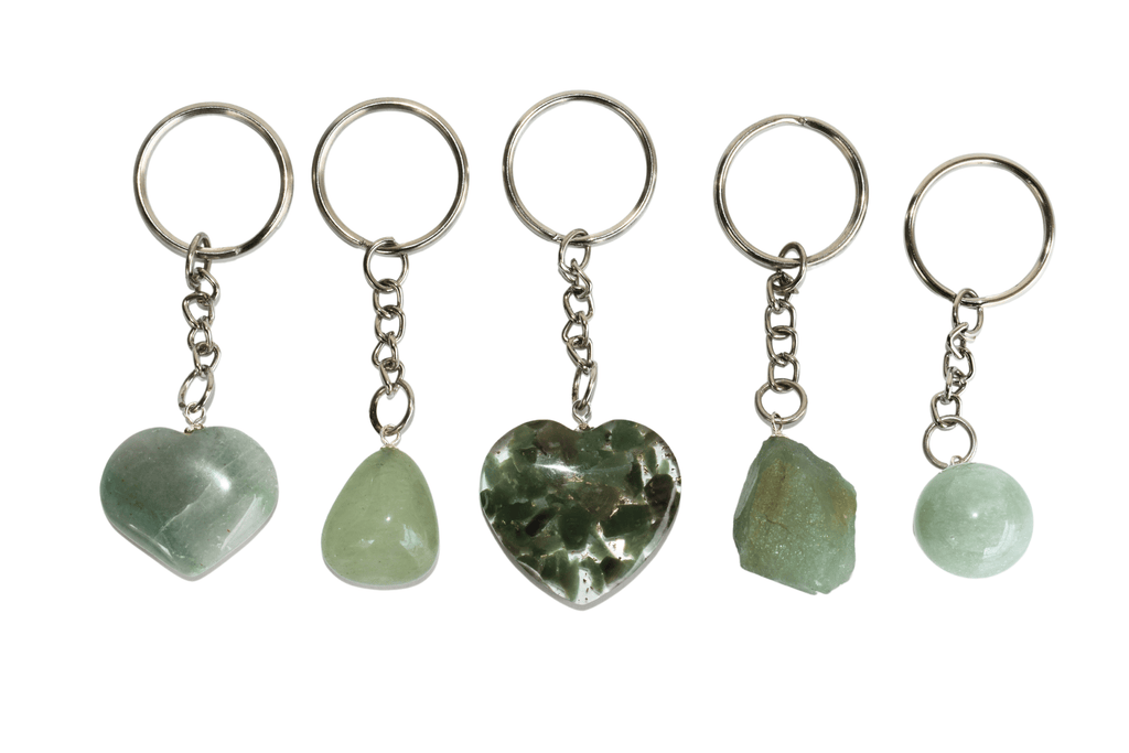 Green Aventurine Key Chain, Gemstone Keychain Crystal Key Ring (Attraction and Cleansing) | Stone Carvings | Wiccan Center