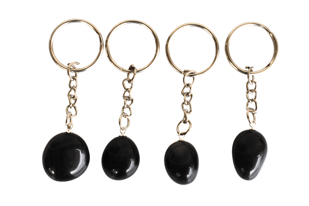 Black Obsidian Key Chain, Gemstone Keychain Crystal Key Ring (Inner Peace and Stress Relief) | Stone Carvings | Wiccan Center