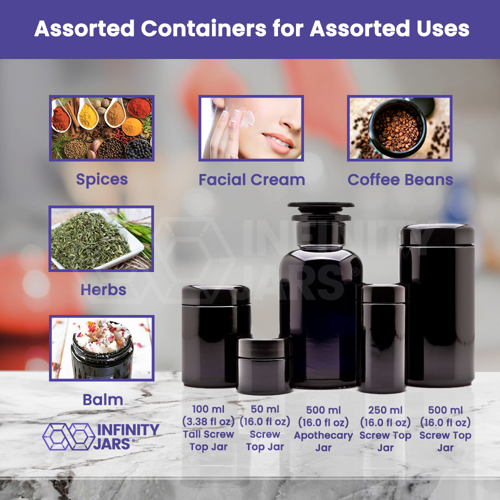 Variety Pack, 500ml Apoth, 50ml-500ml Screw Top | Glass Jars | Wiccan Center