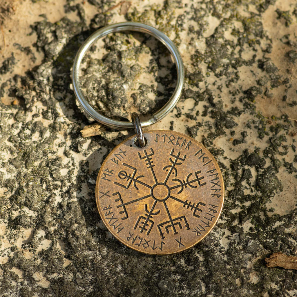 Vegvisir Norse Compass Bronze Keyring | Keychains | Wiccan Center