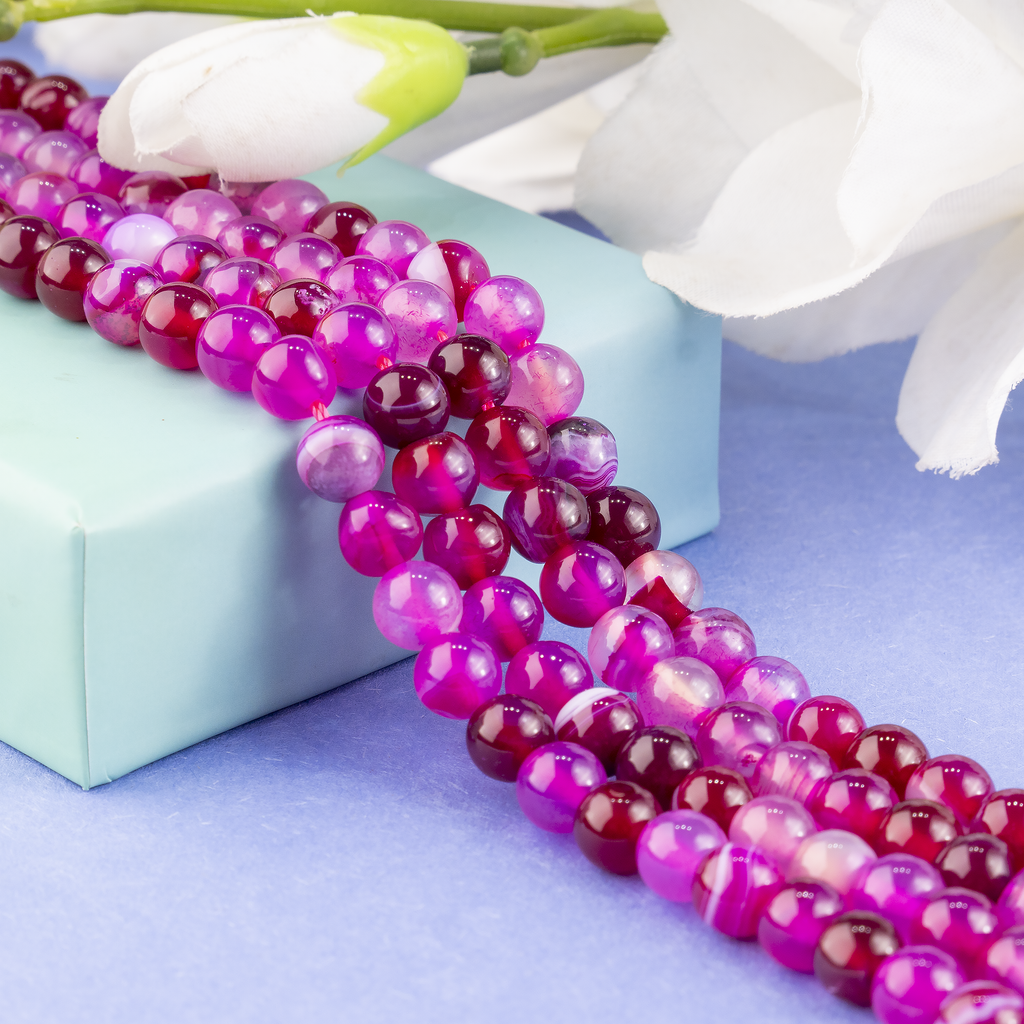 Pink Banded Agate Beads, Natural Crystal Round Beads 6mm to 10mm | Beads | Wiccan Center