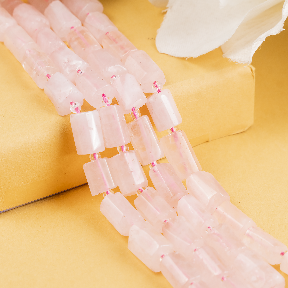 Rose Quartz Gemstone Pipe Bead, Crystal Healing Tube Beads.